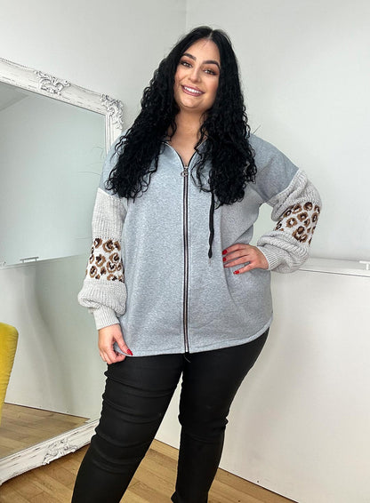 grey and blue hoodie top