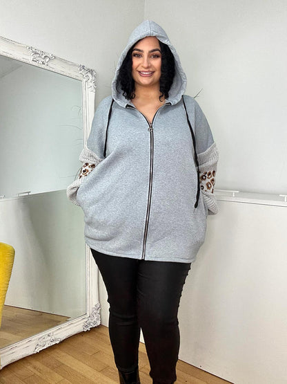 grey and blue hoodie top